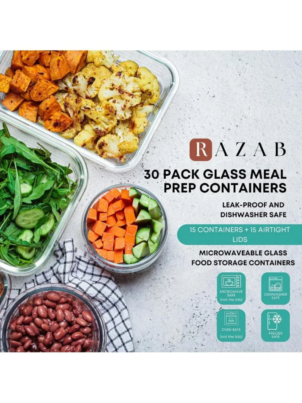 30 PC Glass Meal Prep Containers with Lids - Airtight, Leakproof, Oven